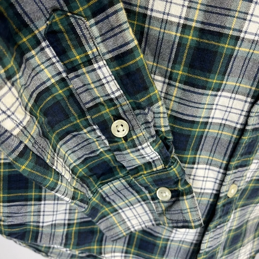 Ralph Lauren Boys Medium Green White Navy Plaid Button Down Shirt